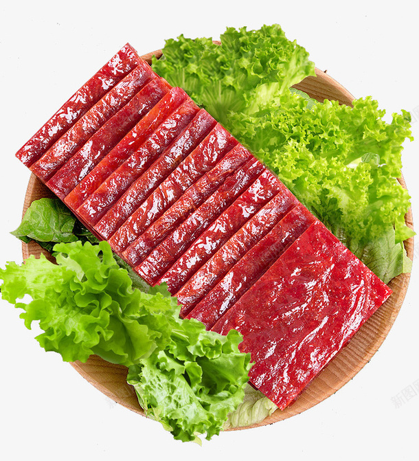 靖江肉干png免抠素材_新图网 https://ixintu.com 产品实物 小吃零食 木盘 熟食 精制猪肉脯 美食 肉干肉脯 肉铺 莴苣 靖江肉干