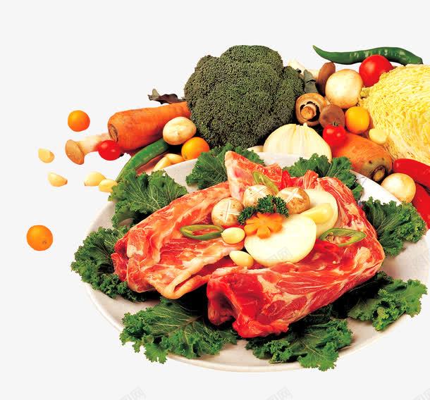 瓜果蔬菜牛排psd免抠素材_新图网 https://ixintu.com 水果背景 蔬菜摆盘 食品原料