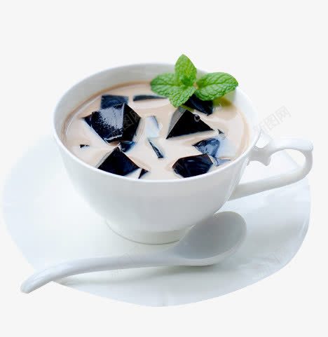 仙草红豆奶茶png免抠素材_新图网 https://ixintu.com 下午茶点 仙草冻 勺子 红豆奶茶