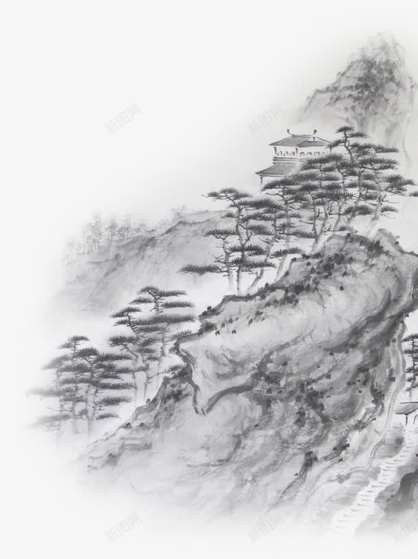 水墨画山水效果元素png免抠素材_新图网 https://ixintu.com 大山 山水 水墨画 深山