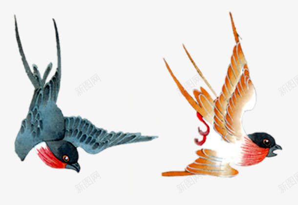 春天燕归来水彩画png免抠素材_新图网 https://ixintu.com 中国风 手绘PNG 春天 春季 燕子 燕归来