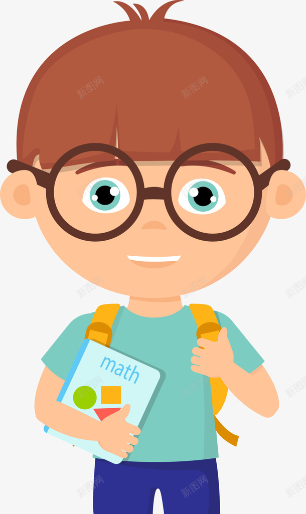 中小学生开学日呆萌男孩png免抠素材_新图网 https://ixintu.com 中小学生开学日 呆萌男孩 开心 抱着书本 男学生 背着书包