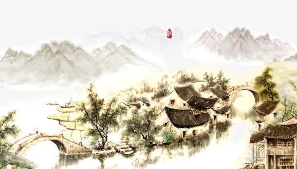 中国风手绘高山流水png免抠素材_新图网 https://ixintu.com 中国风 房地产宣传单 手绘 流水 素材 高山