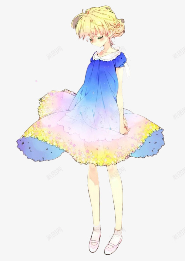 可爱小丫头风吹裙摆png免抠素材_新图网 https://ixintu.com 丫头 低头 可爱 唯美 小女孩 渐变 粉色裙摆 过膝裙 黄色短发