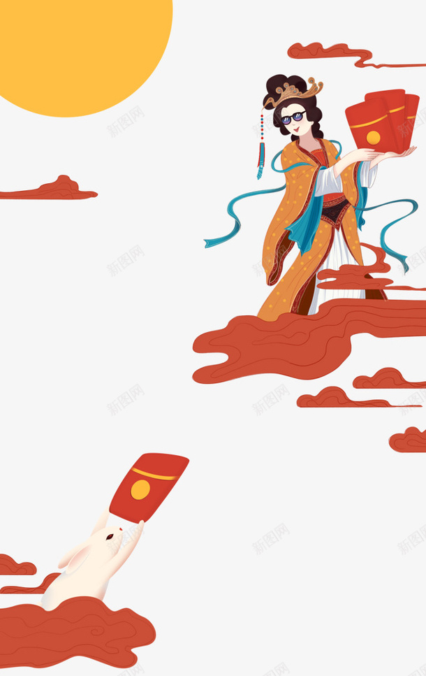 手绘卡通中秋玉兔给嫦娥送红png免抠素材_新图网 https://ixintu.com 中秋 云朵 卡通 手绘 手绘卡通中秋素材玉兔给嫦娥送红包免费下载 玉兔给嫦娥送红包