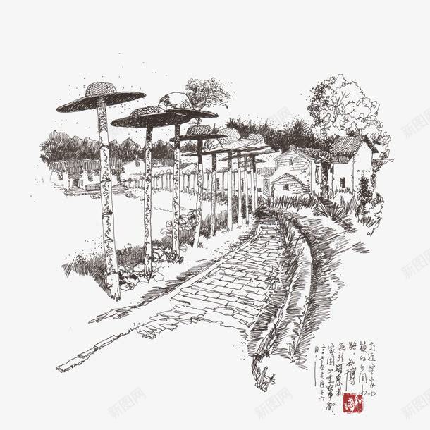 手绘客家建筑png免抠素材_新图网 https://ixintu.com 中华传统 客家建筑 建筑设计 手绘 福建文化 速写画