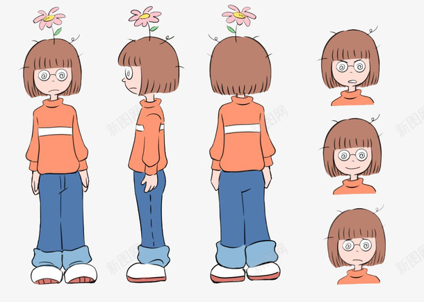 女孩的正反面侧面和表情合集png免抠素材_新图网 https://ixintu.com 侧面 卡通女孩 头上花朵 手绘 正反面 正反面卡通 背对着的人 表情包合集