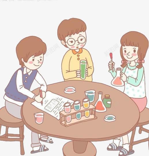 创意实验课png免抠素材_新图网 https://ixintu.com 三个 做试验的学生 围着桌子