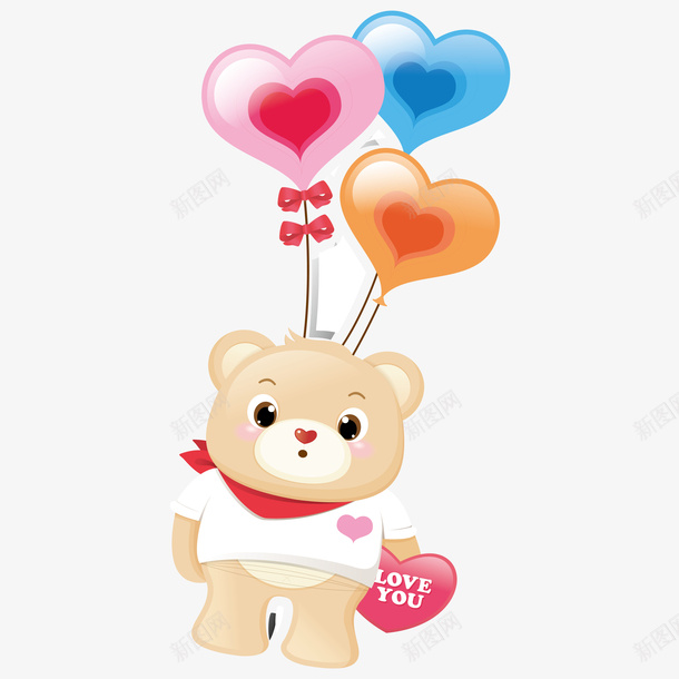 可爱小熊身上的气球png免抠素材_新图网 https://ixintu.com 卡通小熊 卡通手绘 小熊 彩色 气球 爱心 装饰图