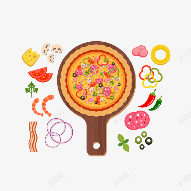 意大利菜披萨食材矢量图ai免抠素材_新图网 https://ixintu.com 卡通 奶酪 彩色 意大利菜 披萨 洋葱圈 精致 菜椒圈 虾 辣椒 食材 矢量图