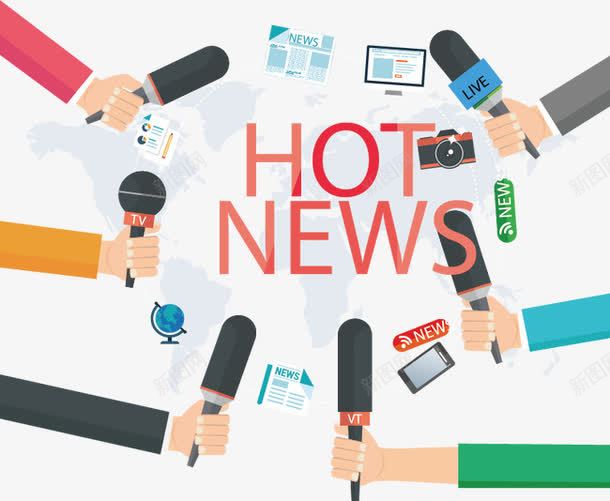 热点新闻png免抠素材_新图网 https://ixintu.com 世界地图 地球仪 手机 手臂 报纸 新闻 电视 网络 话筒