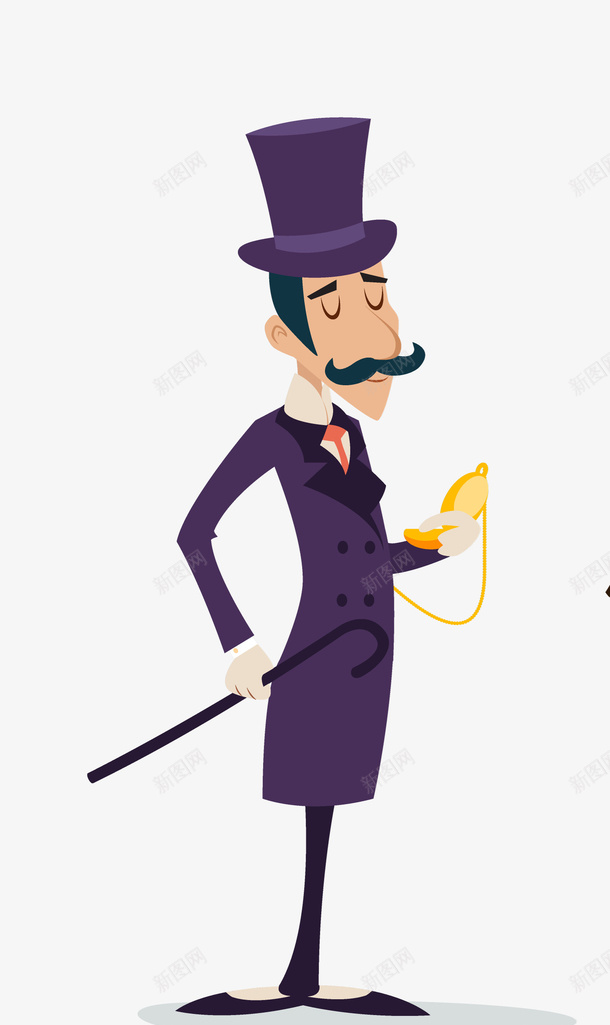 手绘卡通绅士手拿怀表png免抠素材_新图网 https://ixintu.com 侯爵 公爵 卡通人物 卡通绅士 带礼帽 怀表 手杖 拿文明棍 爵士 男爵 绅士拐杖 绅士风度 英国男人 贵族 贵族礼仪