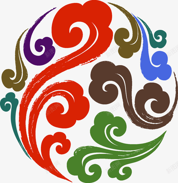 彩色祥云图案圆形图png免抠素材_新图网 https://ixintu.com 云朵 创意 圆形图 彩色祥云图案 水彩 装饰
