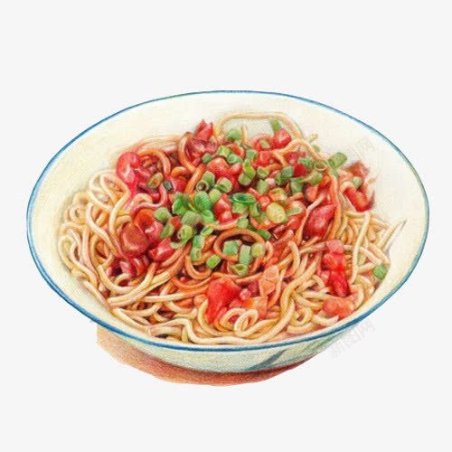 热干面手绘画片png免抠素材_新图网 https://ixintu.com 中国特色食物 干拌面 手绘美食 武汉特色 热干面 面条