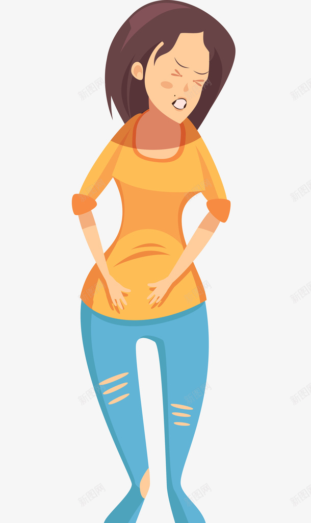 卡通手绘肚子疼的女人png免抠素材_新图网 https://ixintu.com 创意 动漫动画 卡通手绘 手摸肚子 生病的女人 简约 肚子疼的女人