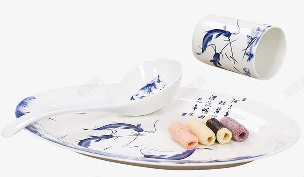 中国风青花瓷鱼跃龙门陶瓷餐具套png免抠素材_新图网 https://ixintu.com 中国风 中国风青花瓷鱼跃龙门陶瓷餐具套装免费下载 瓷勺子 瓷碗 瓷碟 锦鲤 陶瓷 青花瓷 静物摄影 餐具 鱼跃龙门