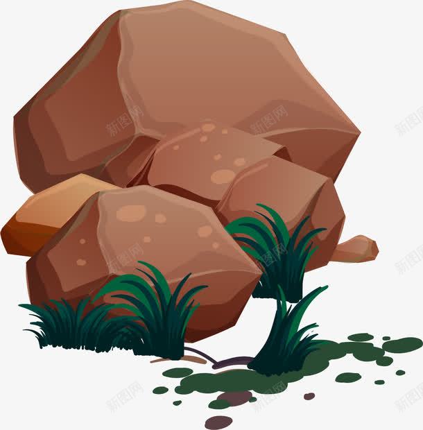 棕色卡通石头png免抠素材_新图网 https://ixintu.com 免抠PNG 土石 小草 岩石 森林石头 石子 石缝中的小草 绿草 草丛 草地装饰