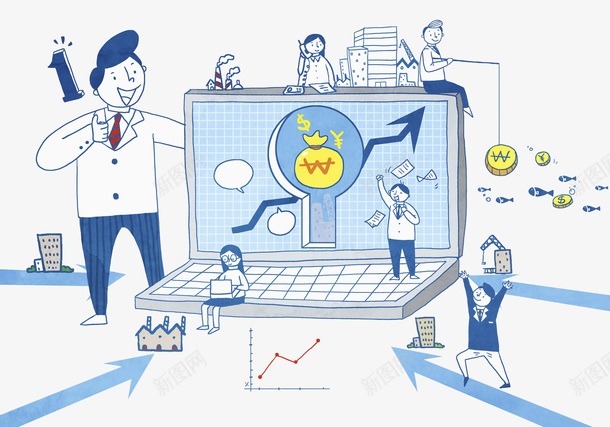 电脑金钱向上箭头png免抠素材_新图网 https://ixintu.com 上涨 上班 业绩 工厂 开心 楼房 经济 财富 赚钱