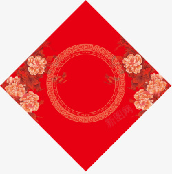 红色中国风花朵墙贴素材
