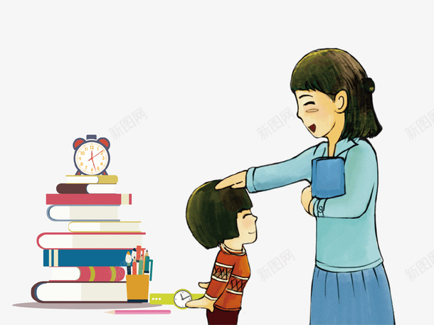 手绘慈爱的教师插画psd免抠素材_新图网 https://ixintu.com 书本 女人 学生 孩子 慈爱 手绘 插画 教师 教师节
