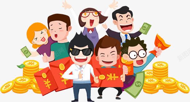 狂欢人物金币手绘png免抠素材_新图网 https://ixintu.com 人物 狂欢 金币