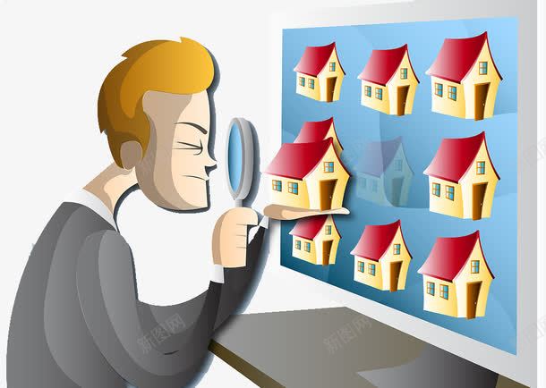 插图买房子在线选房型png免抠素材_新图网 https://ixintu.com 买房子 在线 房屋买卖 挑选户型 插图 查看房屋 筛选 网络
