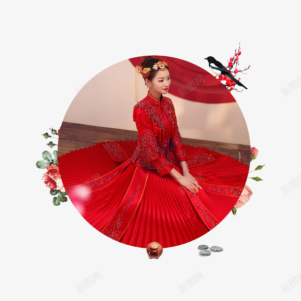 中式结婚礼服龙凤褂png免抠素材_新图网 https://ixintu.com 中国风 中式婚纱 凤冠霞帔 凤袍 古装 结婚礼服 龙凤褂