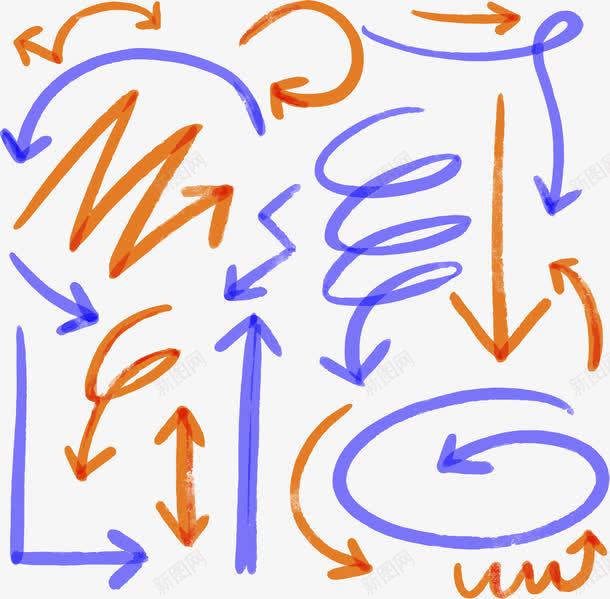 橘色蓝色商务箭头手账png免抠素材_新图网 https://ixintu.com 商务手账 弹簧箭头 曲线箭头 箭头