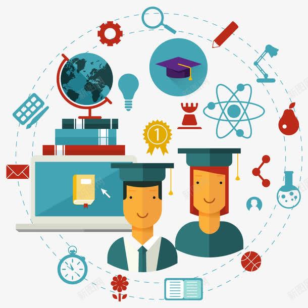 教育概念信息图矢量图ai免抠素材_新图网 https://ixintu.com 博士帽 地球仪 学生 教育概念 矢量信息图 闹钟 矢量图