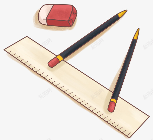 手绘学习用品png免抠素材_新图网 https://ixintu.com 卡通手绘 学习用品 尺子 橡皮檫 装饰图案 铅笔