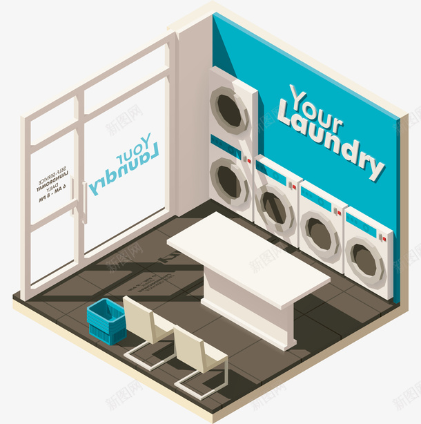 卡通洗衣店店铺切面图png免抠素材_新图网 https://ixintu.com 卡通 店铺 店铺切面图 洗衣店 简图 英文字母