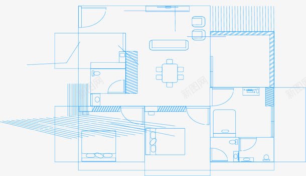 手绘平面图图标png_新图网 https://ixintu.com 图纸 图纸素材 房屋平面图 房间平面图 手绘平面图 手绘建筑图标 手绘房屋设计图 手绘蓝色建筑设计图 手绘设计图 绘图纸