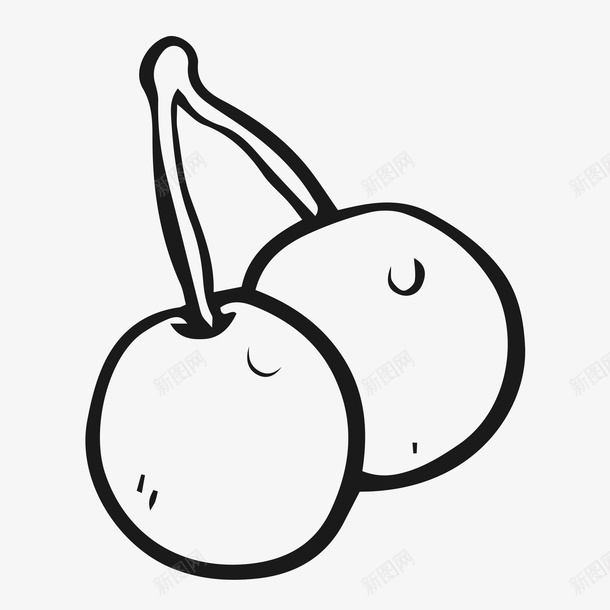 简笔画樱桃图标png_新图网 https://ixintu.com 卡通 手绘 樱桃 水果 简洁流畅 简笔画 黑色线条