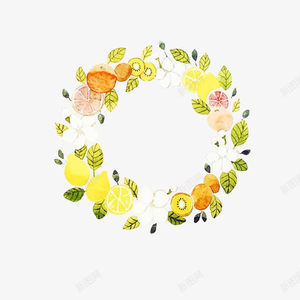 手绘清新水果花环png免抠素材_新图网 https://ixintu.com 广告装饰PNG 手绘清新水果花环 柠檬橙子水果 水彩 水果酵素 海报宣传PNG 表头框