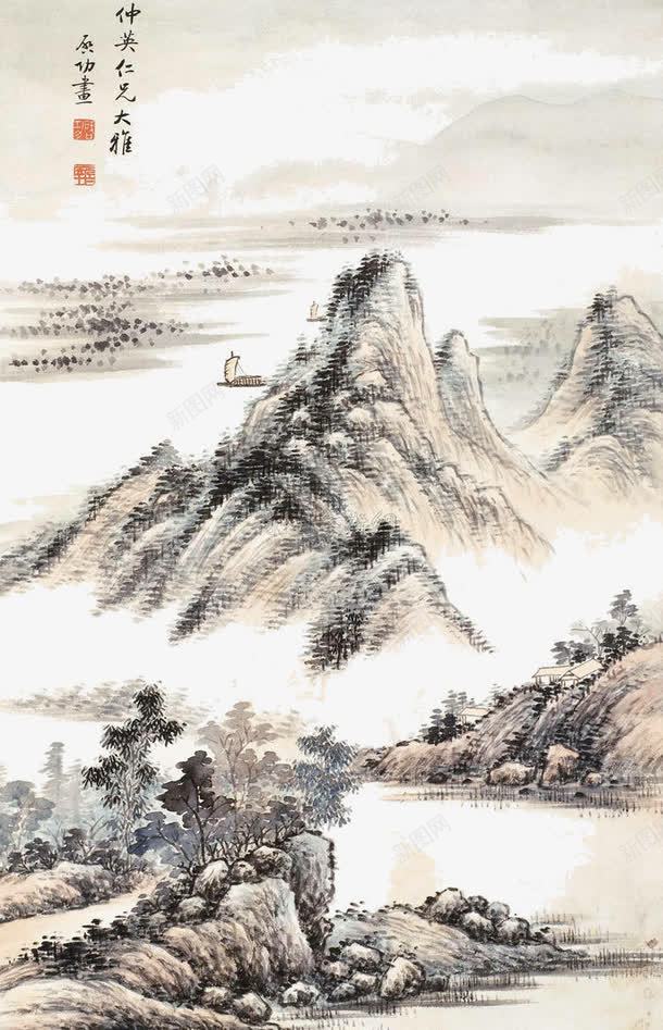 国画山水png免抠素材_新图网 https://ixintu.com 中国风 国画 山 水墨画 水墨路