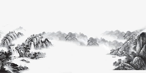 水墨山水画psd免抠素材_新图网 https://ixintu.com 中国风 传统风景画 山水画 水墨画 黑色