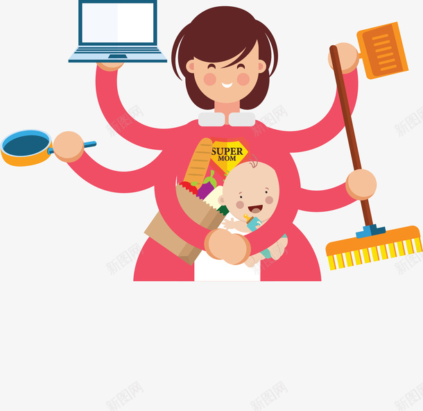 万能的超人妈妈主妇png免抠素材_新图网 https://ixintu.com 万能妈妈 主妇 做家务 家庭主妇 矢量png 超人妈妈