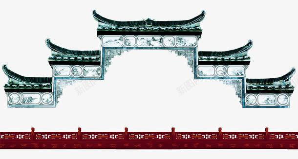 传统建筑png免抠素材_新图网 https://ixintu.com 传统古风 围栏 建筑物 栏杆 青色红色