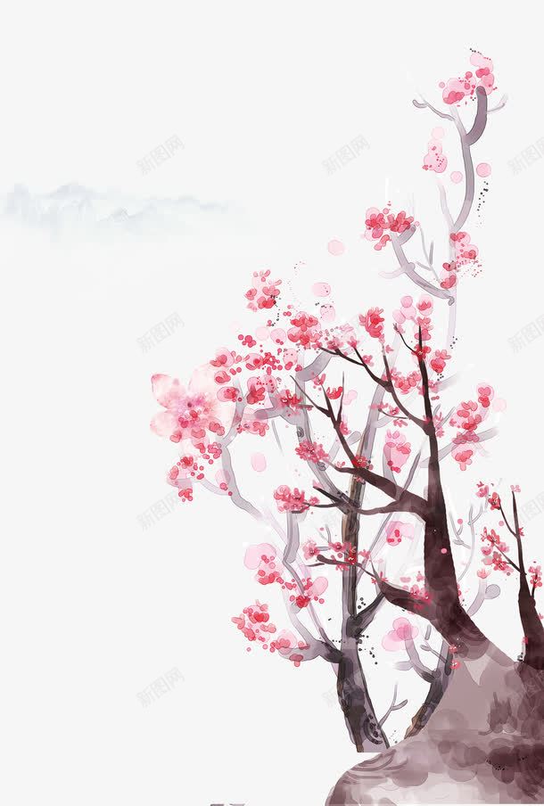 手绘水彩桃花树png免抠素材_新图网 https://ixintu.com PNG 手绘 桃花树 桃花盛开 水彩 浪漫