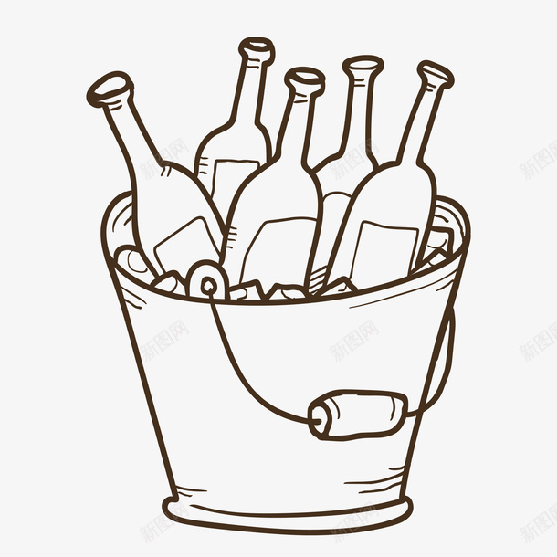 素描桶装啤酒矢量图ai免抠素材_新图网 https://ixintu.com 冰块 卡通 啤酒瓶 手绘 水桶 纹理 纹路 线条 装饰 矢量图