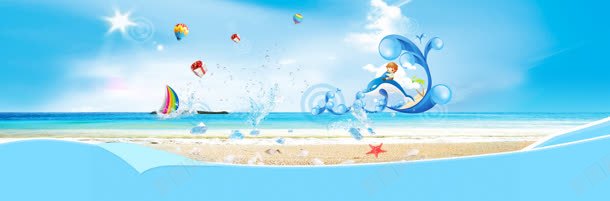 简约卡通海滩唯美背景bannerjpg设计背景_新图网 https://ixintu.com banner 卡通 唯美 帆船 水珠 海星 海滩 热气球 礼包 简约 背景