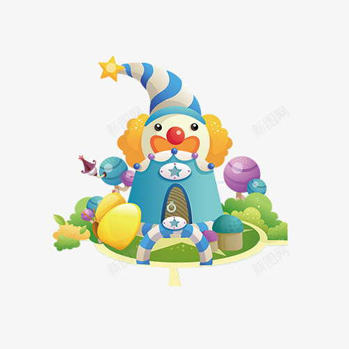 卡通手绘彩色小丑城堡png免抠素材_新图网 https://ixintu.com joker 卡通 城堡 彩色 手绘 植物 游乐园 游乐场 游乐城 销售