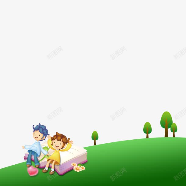 绿草地png免抠素材_新图网 https://ixintu.com 卡通 学习 小朋友 小花 手绘 春天 玩耍 环保 绿地 草坪 鲜花