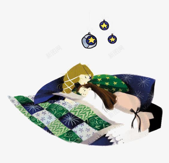 睡觉的女孩png免抠素材_新图网 https://ixintu.com 卡通 卧室 女孩 家居 手绘 插画