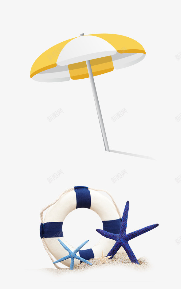 海边旅游用品png免抠素材_新图网 https://ixintu.com 动漫动画 太阳伞 海星 游泳圈 装饰图 通手绘