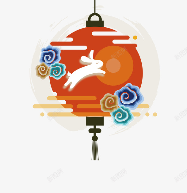 中国风手绘中秋大红灯笼元素psd免抠素材_新图网 https://ixintu.com 中国风 中秋佳节 大红灯笼 手绘 月兔 祥云 花朵