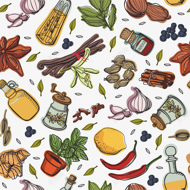 手绘食品调料矢量图ai免抠素材_新图网 https://ixintu.com 卡通 手绘 插画 柠檬 胡椒 辣椒 食品调料 香料 香草荚 矢量图