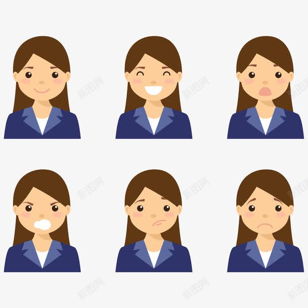 女性的不同表情png免抠素材_新图网 https://ixintu.com 中年人 吃惊 微笑 恼火 生气 矢量女性 表情 难受