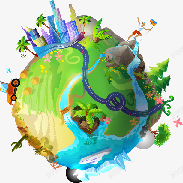 彩色地球矢量图eps免抠素材_新图网 https://ixintu.com 卡通简约 地球 彩色底纹 生态环境 矢量图案 高山流水 矢量图
