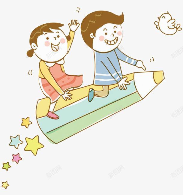 卡通男孩女孩2png免抠素材_新图网 https://ixintu.com 女孩 星星 男孩 飞行